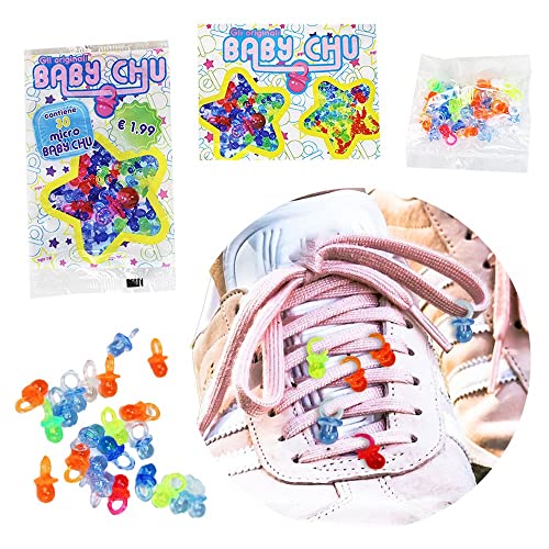 BEMIRO 30 x Schnuller 90er - 1,3cm groß in bunten Farben, Schnürsenkel Schmuck, 90er Jahre Accessoires, Plastik Schnuller 90er, 90er Party, 90er Jahre Party Outfit von BEMIRO