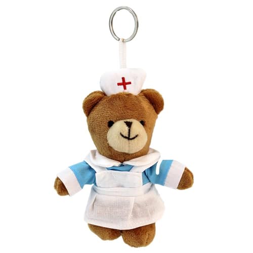 BEMIRO Krankenschwester Teddy Schlüsselanhänger – ca. 12 cm – niedlicher Plüschbär in Uniform – mit gestickten Augen – Geschenk für Pflegekräfte & als Deko (1) von BEMIRO