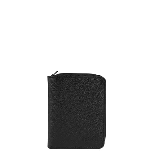 BEMON Herren-Geldbörse aus Leder, 11,5 x 9 x 3 cm, 4 Kartenfächer, Reißverschlussfach, RFID-Schutz, Schwarz , H 11,5 x L 9 x P 3 cm, Klassisch von BEMON