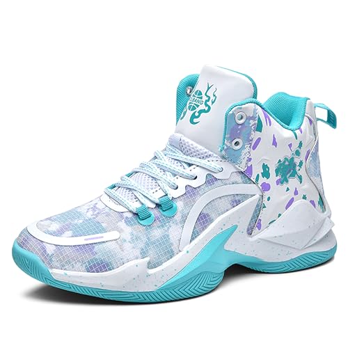 Herren Basketballschuhe Anti-Rutsch und Verschleißfeste Sohlen Laufschuhe Graffiti Design Mode Sportschuhe, Weiß-Grün1, 11 Women/10 Men von BEMYGREENBAG