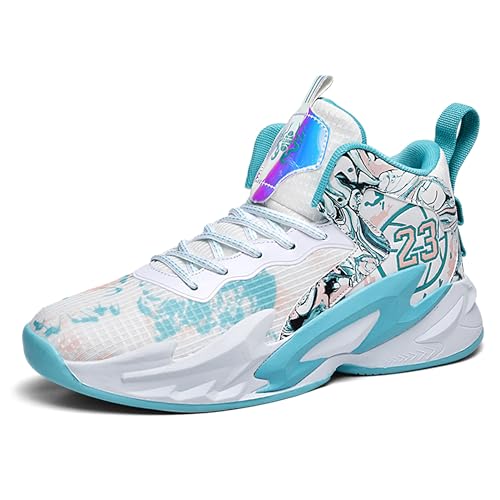 Herren Basketballschuhe Anti-Rutsch und Verschleißfeste Sohlen Laufschuhe Graffiti Design Mode Sportschuhe, Weiß-Grün2, 7.5 Women/6.5 Men von BEMYGREENBAG