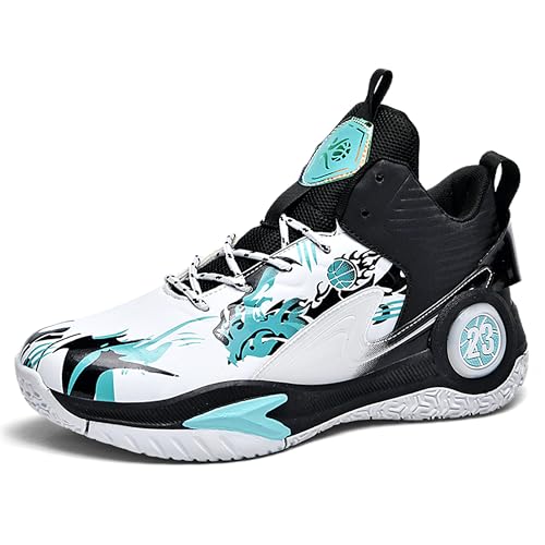 Herren Basketballschuhe Anti-Rutsch und Verschleißfeste Sohlen Laufschuhe Graffiti Design Mode Sportschuhe, Weiß-grün, 8.5 Women/7.5 Men von BEMYGREENBAG