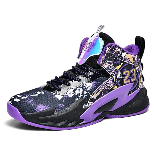 Herren Basketballschuhe Anti-Rutsch und Verschleißfeste Sohlen Laufschuhe Graffiti Design Mode Sportschuhe, schwarz / violett, 7.5 Women/6.5 Men von BEMYGREENBAG