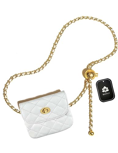 BEMYLV Leder Kette Gürtel Tasche für Frauen Crossbody Taille Geldbörse Fanny Pack Mode Mini Handtasche Abnehmbare, Mini Weiß, small purse (47in chain), Kette Gürtel Geldbörse von BEMYLV