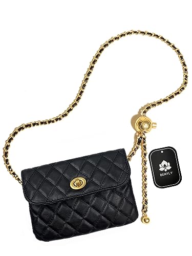 BEMYLV Leder Kette Gürtel Tasche für Frauen Crossbody Taille Geldbörse Fanny Pack Mode Mini Handtasche Abnehmbare, Schwarz (klein), Big Purse (47in Chain), Kette Gürtel Geldbörse von BEMYLV