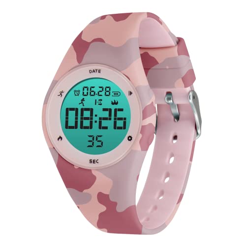 BEN NEVIS Digital Kinderuhr Mädchen-Sports Outdoor Wasserdicht Armbanduhr mit LED-Licht,2 Wecker,Stoppuhr,Datum,Fitness Tracker Uhr mit Schrittzähler,Distanz-Silikon Armband Armyrisch von BEN NEVIS