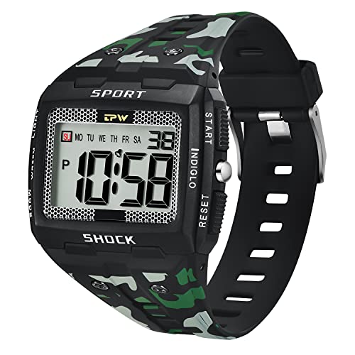 BEN NEVIS Digital Uhr Herren-Sports Wasserdicht Eckig Armbanduhr mit Wecker/LED-Licht/Stoppuhr/Datum-Silikon Armband Grüne Armee von BEN NEVIS