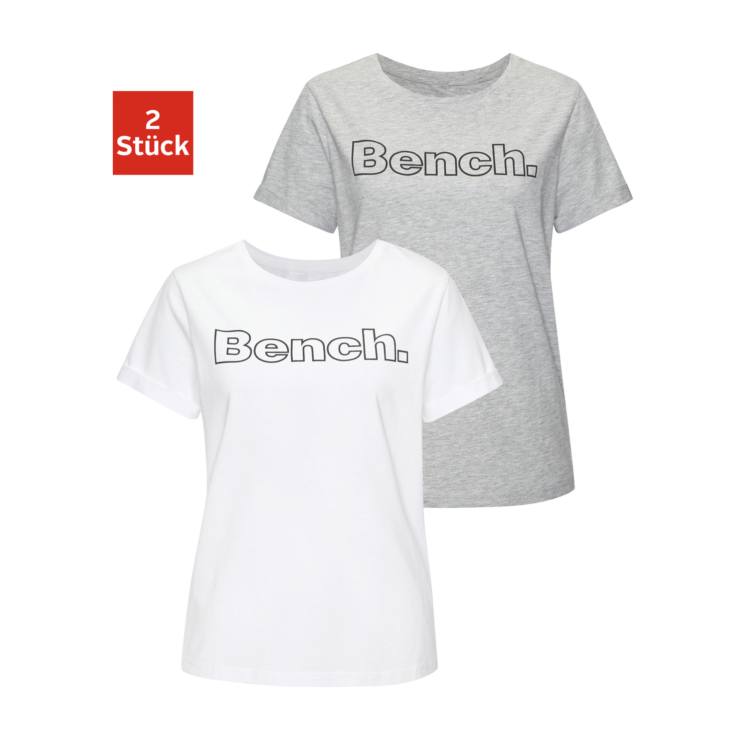 BENCH. LOUNGEWEAR T-Shirt Damen 1x grau melange, 1x weiß Gr.36/38 von BENCH. LOUNGEWEAR