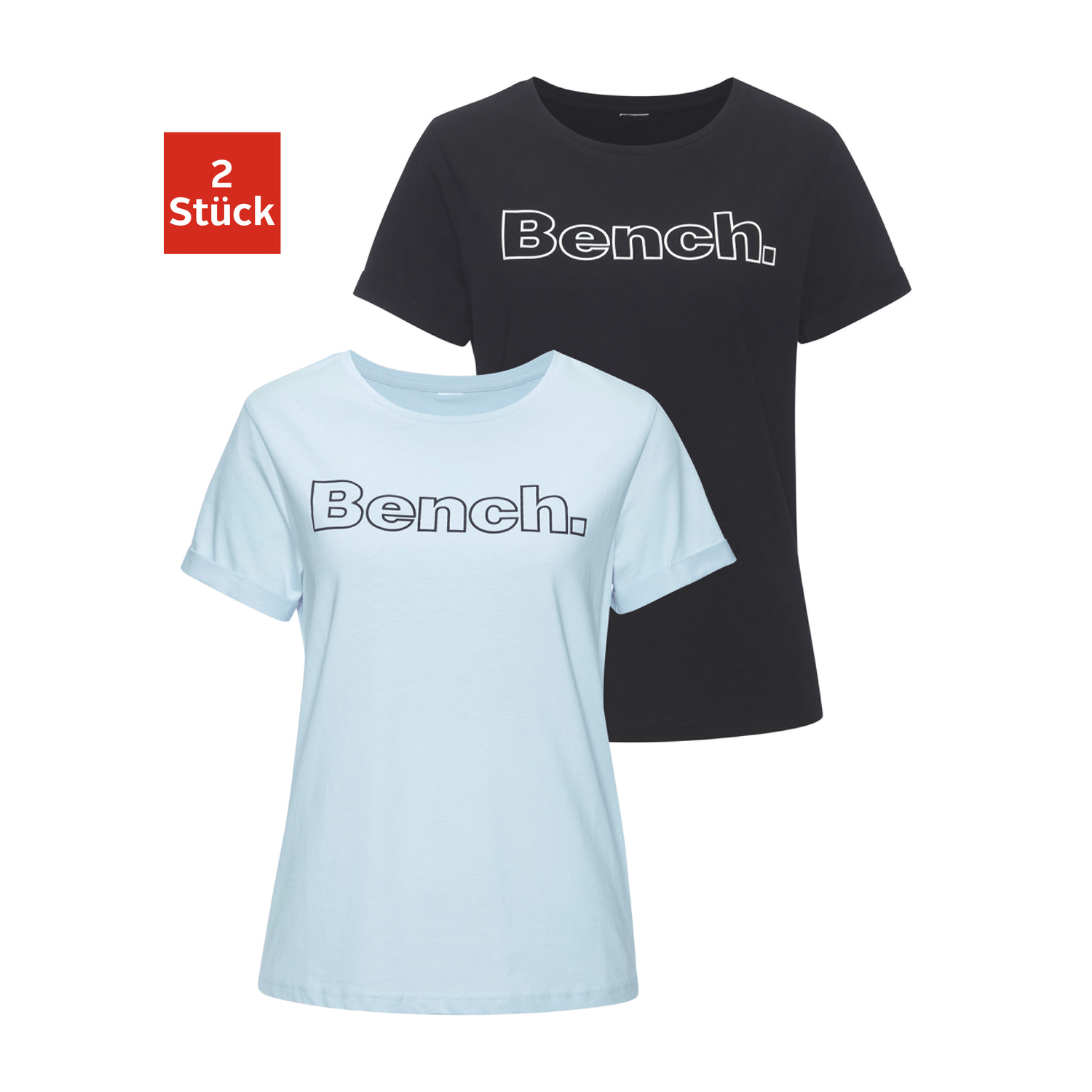 BENCH. LOUNGEWEAR T-Shirt Damen 1x hell blau, 1x schwarz Gr.32/34 von BENCH. LOUNGEWEAR