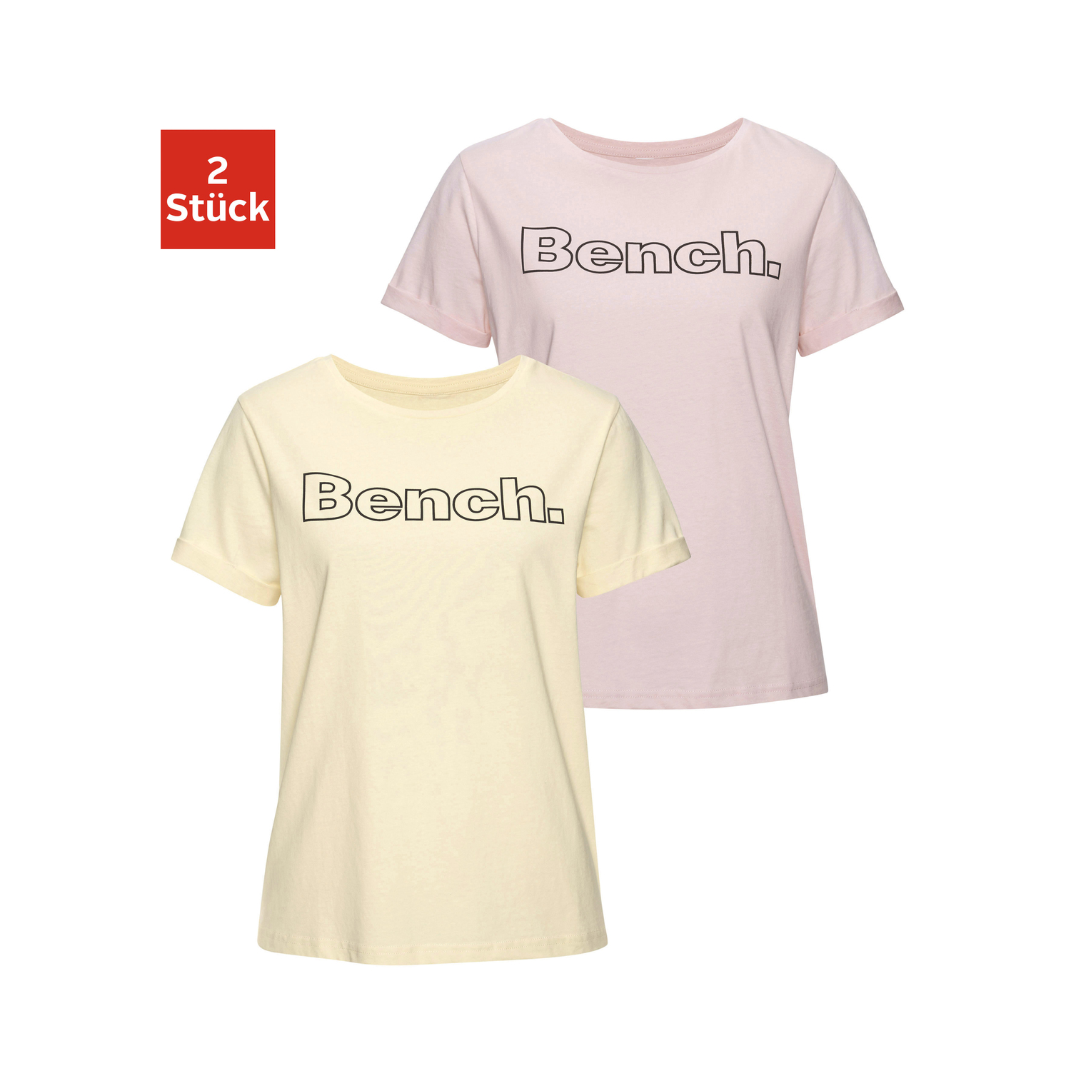BENCH. LOUNGEWEAR T-Shirt Damen 1x vanille, 1x rosa Gr.40/42 von BENCH. LOUNGEWEAR