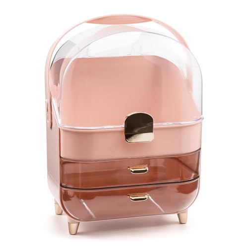 BENEALL Kosmetik-Organizer, Hautpflege-Organizer, Make-up-Organizer-Box für Arbeitsplatte mit Deckel und Schubladen, Make-up-Aufbewahrungs-Organizer mit wasserdichter und staubdichter Abdeckung für von BENEALL
