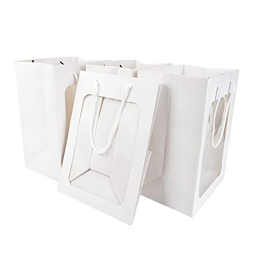 BENECREAT 10 Packungen Weiße Kraftpapier Geschenktüten mit Fenster 25x18x13cm Papier Einkaufstaschen Einzelhandelstaschen für Partybevorzugung, Blumensträhne, Lebensmittellagerung und mehr von BENECREAT