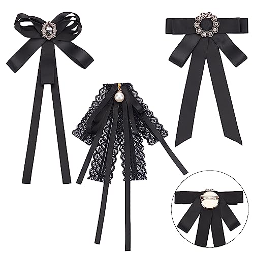 BENECREAT 3 Stile Schwarze Spitzen-Fliege-Brosche Fliege Brosche Aus Polyester Modische Kragenbrosche, Hemdkorsage Krawatte Für Abschlussfeier, Fliege, Anstecknadel, Anzugweste von BENECREAT