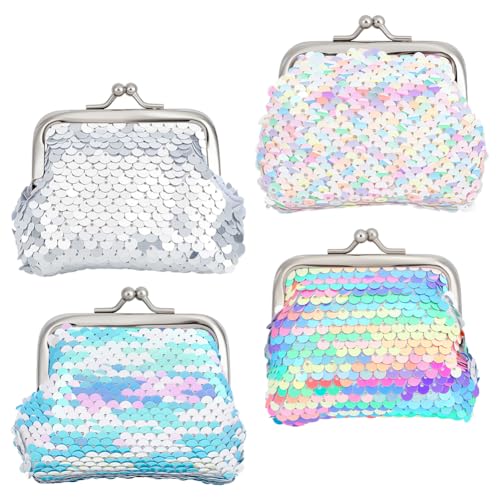 BENECREAT 4 x Geldbörse Mit Pailletten. Mini Geldbörsen Süße Kleine Geldbörse Mit Kussverschluss Für Kinder Mädchen Und Frauen Partygeschenk von BENECREAT