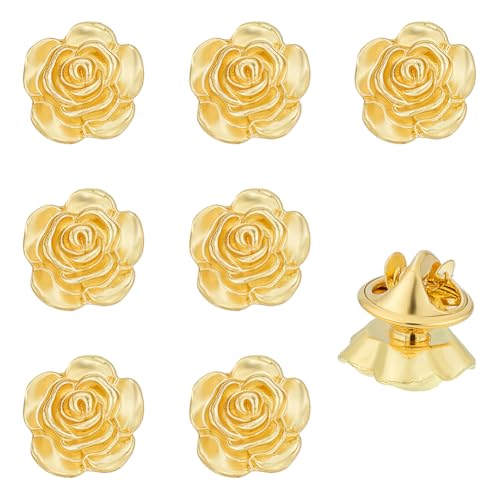 BENECREAT 8 x Broschennadeln Aus Legierung Mit Blumenmotiv. Goldene Rose Anstecknadeln Herren Brosche Anstecknadeln Anzug Accessoires Für Hochzeit Geburtstag Jahrestag Vatertag 13x13mm von BENECREAT
