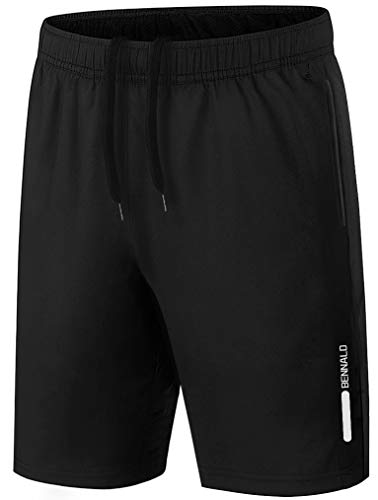 BENNALD Shorts Herren Sport Sporthose Herren Kurz Jogginghose Kurze Hose Trainingshose Männer Schnell Trocknend Laufhose Sweatshorts mit Tasche für Sport Fitness Outdoor Summer Schwarz XL von BENNALD