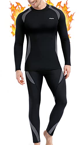 Thermounterwäsche Herren, Skiunterwäsche Winter Thermowäsche Set Funktionsunterwäsche Warm Weich Funktionswäsche atmungsaktiv Thermo Unterwäsche Thermounterhemd Thermounterhose für Männer Grau XXL von BENNALD