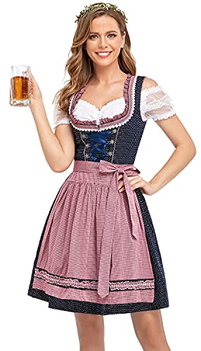 BENNIES Dirndl Damen midi Trachtenkleid Damen Trachtenrock Trachtenmode Kleid Dirndlbluse für Oktoberfest Rosa 34 von BENNIES