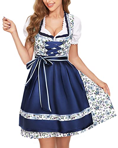 BENNIES Dirndl Damen midi Trachtenkleid Trachtenrock Trachtenmode Kleid Dirndlbluse für Oktoberfest Blau 34 von BENNIES