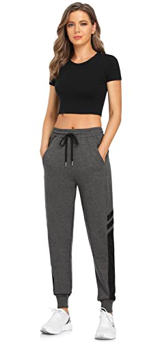 BENNIES Jogginghose Damen Lang Sporthose Frauen Damenhose mit Gummizug Warme Freizeithose Relaxhose Trainingshose Sportbekleidung Yoga Hose Sweatpants Streifen für Sport Freizeit Grau S von BENNIES