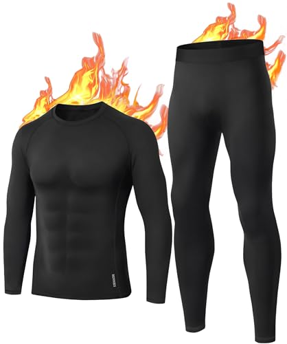 BENNIES Thermounterwäsche Herren Winter Funktionsunterwäsche Skiunterwäsche Thermowäsche Set Warm Weich Funktionswäsche atmungsaktiv Thermo Unterwäsche Thermounterhemd Thermounterhose Schwarz XXL von BENNIES