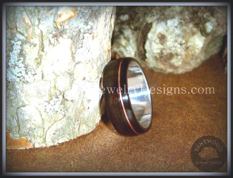 Bentwood Holzring - "Minimalistisch" Ebenholz Mit Feinem Silberkern Kupfer Inlay von BENTWOODJewelry