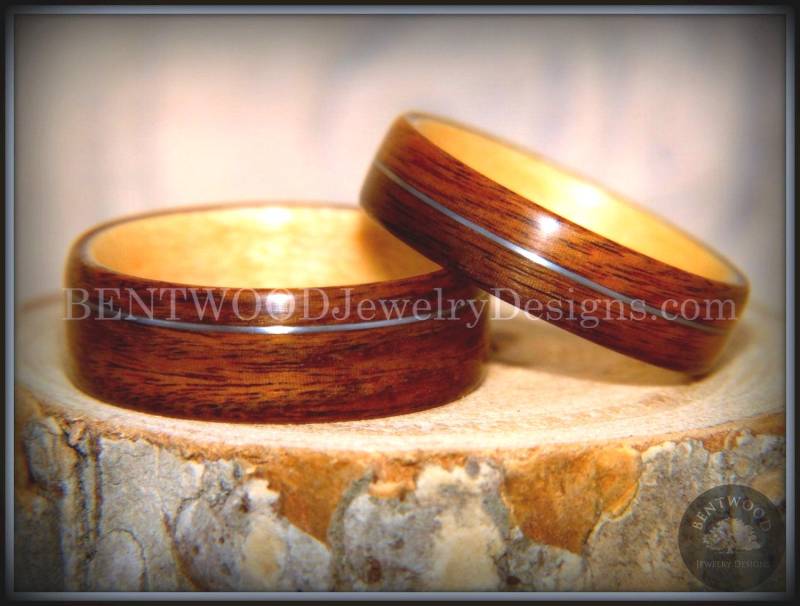 Bentwood Ringe Set Aus Palisander Und Ahorn Mit Eingelegtem Silberdraht von BENTWOODJewelry