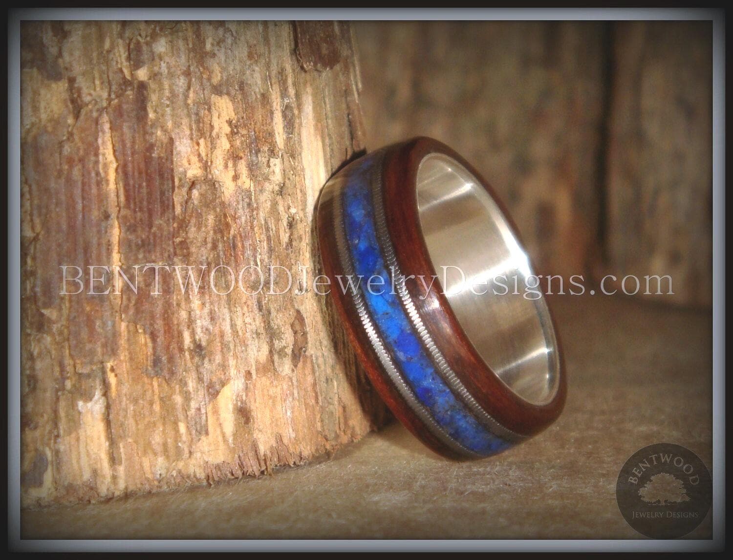 Ebenholz Bentwood Ring Lapis, Gitarrensaite, Feinsilberkern von BENTWOODJewelry