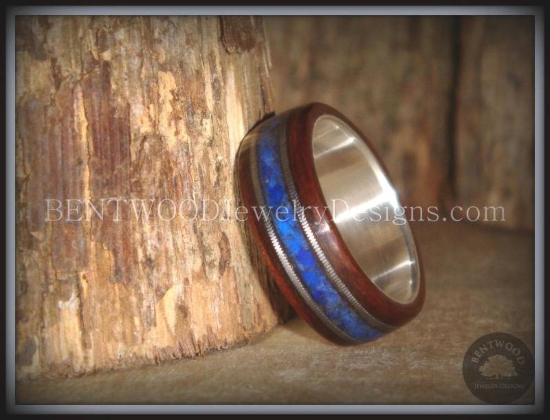 Ebenholz Bentwood Ring Lapis, Gitarrensaite, Feinsilberkern von BENTWOODJewelry