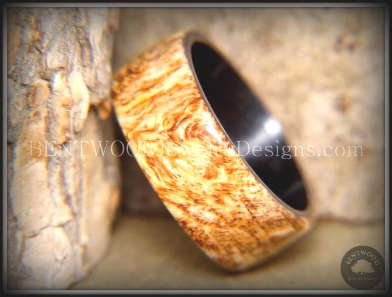 Marmorierter Ahorn Maserholz Bugholzring Onyx Edelstahlkern von BENTWOODJewelry