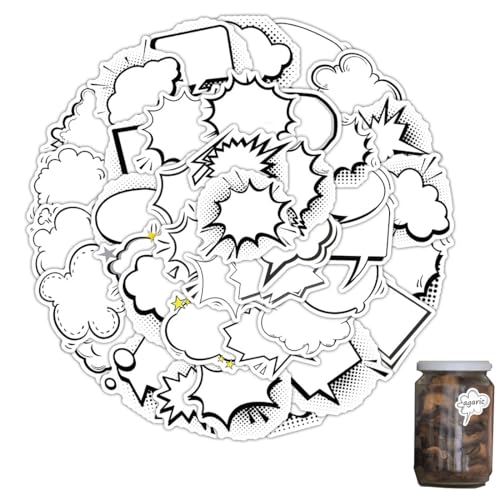 BEPSYOM 120 Pcs Sprechblasen Aufkleber, Blasendialog Papieraufkleber, Selbstklebend Etiketten, Klebeetiketten zum Beschriften, Cute Sticker, für Flaschen, Notizbücher, Memos Schwarz-Weiße von BEPSYOM