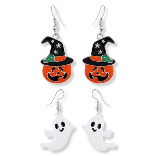 BEPSYOM 2 Paar Halloween Dangle Earrings Kürbis Geist Mädchen Ohrringe von BEPSYOM