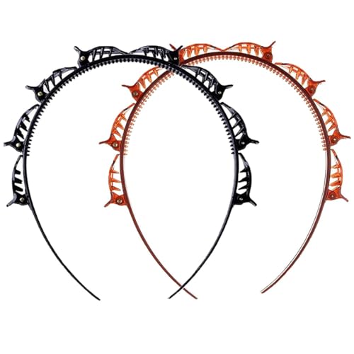 BEPSYOM 2 Stück Haarreif mit Klammern, Frisurenhilfe, Stirnband mit Zahnstirnband Braid Tool, elegantes Stirnband für Frauen und Mädchen von BEPSYOM