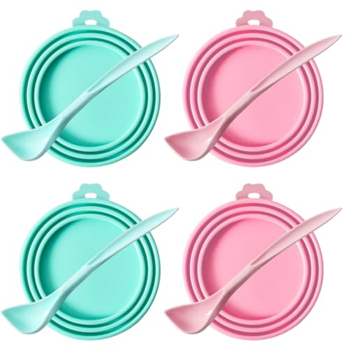 BEPSYOM 2 Stück Silikondeckel für Dosen mit 2 Löffel, Universalgröße Tierfutter-Dosendeckel, passend für 3 Dosendeckel in Standardgröße (Rosa, Grün) von BEPSYOM