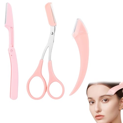 BEPSYOM 3 Stück Professionelles Augenbrauen Pflege Set, Augenbrauen Trimm Set mit Pinzette aus Edelstahl, Kleine Schere, Augenbrauenschaber, Werkzeug zum Trimmen der Augenbrauen für Männer und Frauen von BEPSYOM