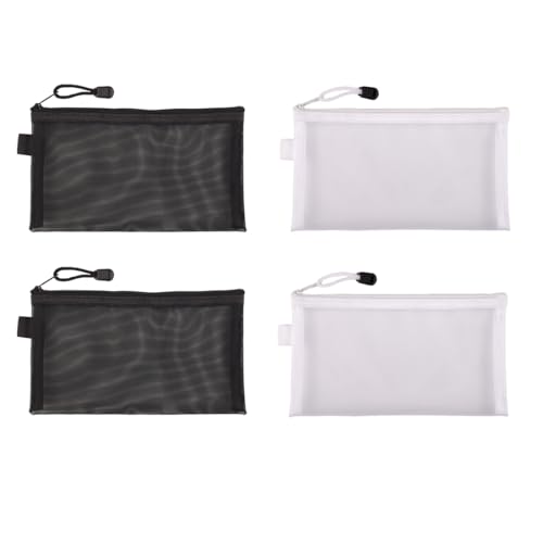 BEPSYOM 4 Stück Transparente Nylon-Netzstoff Zip Mesh Reißverschluss Federmäppchen Tragbares Schreibwarenetui für Schule Bürobedarf Kosmetik (Transparent) von BEPSYOM