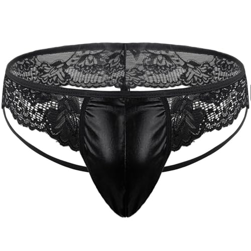 BEQLXTA Herren Sissy Tanga Slip Pouch Lace Frilly Bikini Slip T-Back G-String Unterwäsche(Schwarz) von BEQLXTA
