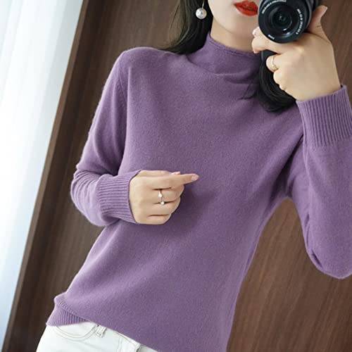 BEQUAH Wollpullover Damen Halber Rollkragen Kaschmir Pullover Frauen Warme Pullover Damen Pullover Herbst Winter Damen Pullover - Flieder Farbe, M von BEQUAH