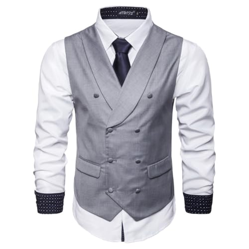 BERCIELY Basic Weste Herren Bankett Abschlussball Klassisch Anzugweste Casual Mode All-Match Blazerweste Business Arbeits Trend Outdoorweste G-Light Grey 4XL von BERCIELY