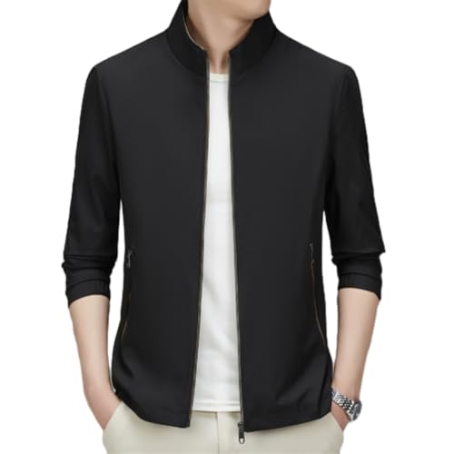 BERCIELY Jacke Herren Slim Fit Mode Einfarbig Langarm Jacke Herren Casual Komfortabel Trend Licht Jacke Herren Jugend Klassisch All-Match Übergangsjacke Herren B-Black XL von BERCIELY