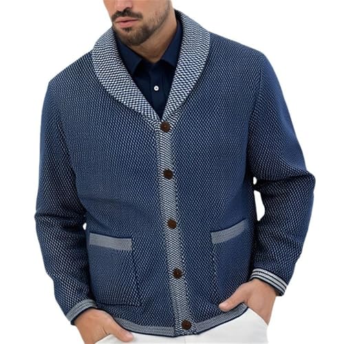BERCIELY Strickjacke Herren Urban Klassisch Trend Gestrickte Jacke Herren Casual Mode Warm Sweater Jacke Herren Slim Fit Weich Atmungsaktiv Langarm Sweater Herren I-Navy M von BERCIELY
