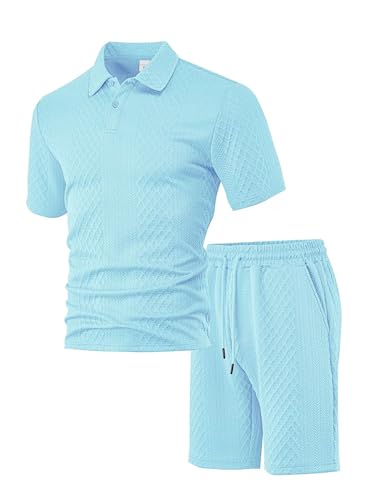 Trainingsanzug Herren Regular Fit Atmungsaktiv Kurzarm T-Shirt Und Kurze Hose 2-Teiliges Set Mode Casual Fitness Sportanzug Jugend Klassisch Jogginganzug K-Light Blue L von BERCIELY