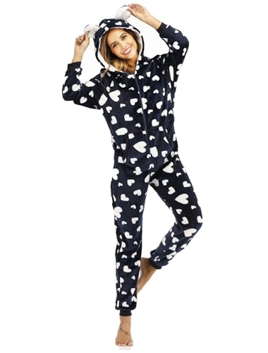 BERDITH Jumpsuit Onesie Damen Schlafoveralls Weihnachten mit Kapuze Trainingsanzug Einteiler Pyjamas Kuscheliges Schlafanzug Langarm Strampler Xmas für Frauen Mädchen… von BERDITH