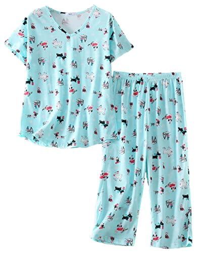 BERDITH Womens Plus Size Summer Pyjamas Sets Loungewear Summer Pjs Sets Cotton Sleepwear Short Sleeve Top and 3/4 Capri Pants Floral Print Sleep Shorts S M L XL XXL XXXL von BERDITH