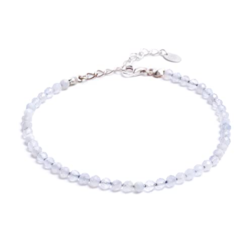 BERGERLIN Chalcedon Fußkette weiss - facettiertes, weisses Fußkettchen - Silber - XS-S von BERGERLIN