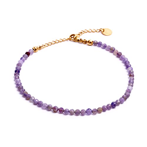 BERGERLIN Amethyst Fußkette lila - facettiertes, lila Fußkettchen - Gold - XS-S von BERGERLIN