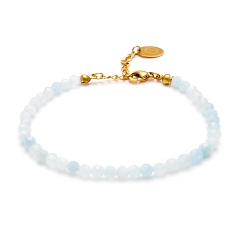 BERGERLIN Aquamarin Fußkette hell blau - facettiertes, blaues Fußkettchen - Gold - M-L von BERGERLIN
