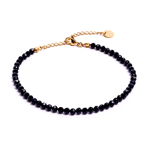 BERGERLIN Onyx Fußkette schwarz - facettiertes, schwarzes Fußkettchen - Gold - XS-S von BERGERLIN