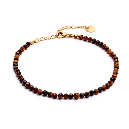 BERGERLIN Tigerauge Fußkette braun - facettiertes, braunes Fußkettchen - Gold - M-L von BERGERLIN