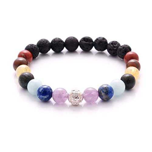 BERGERLIN 7 Chakren Armband mit echten 8mm Naturstein und Lavastein Perlen - 7 Chakra Armband mit Echtheitszertifizierung von BERGERLIN